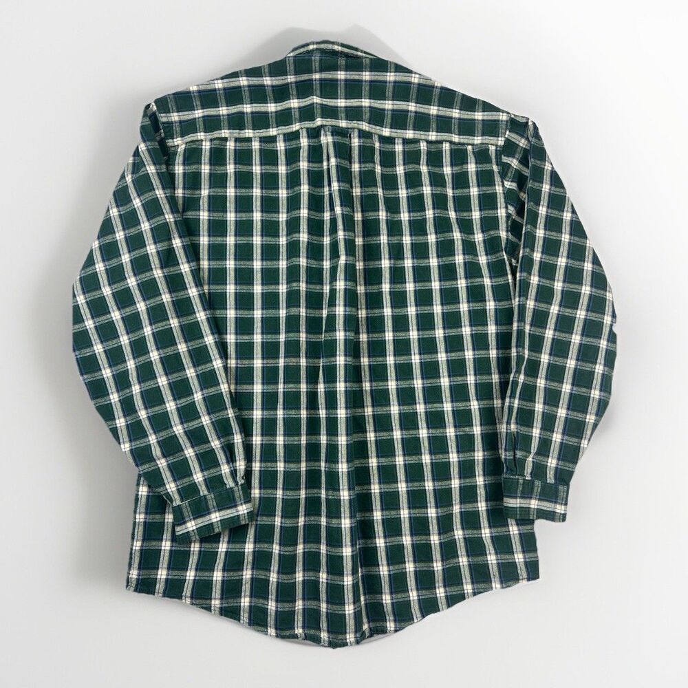 Eddie Bauer Mens L Tall Green Plaid Button Front Shirt 100% Cotton Preppy - Picture 2 of 8